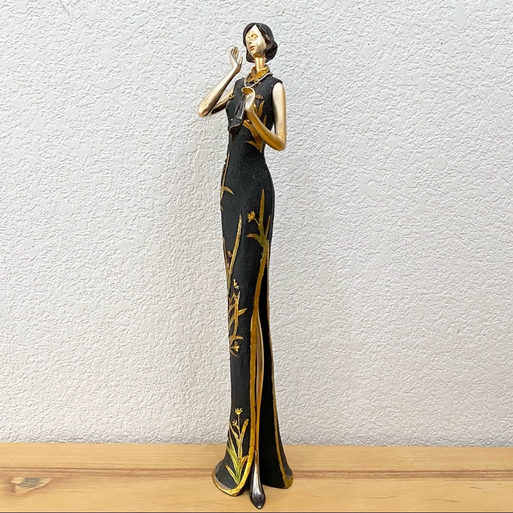 Asian 17” Tall Lady Resin Collectible Figurine Wearing Traditional Qipao Dress
